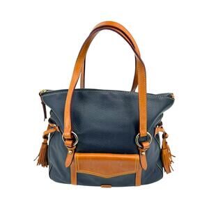 Dooney and Bourke Navy Blue and Brown Leather Shoulder Bag